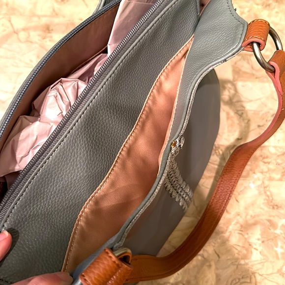 NWT the sak Bolinas Leather Satchel in dusty blue - Picture 6 of 7